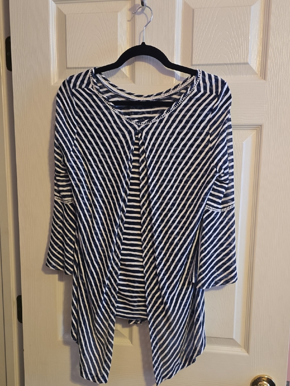 Striped Navy &‎ White Open Front Women's Top